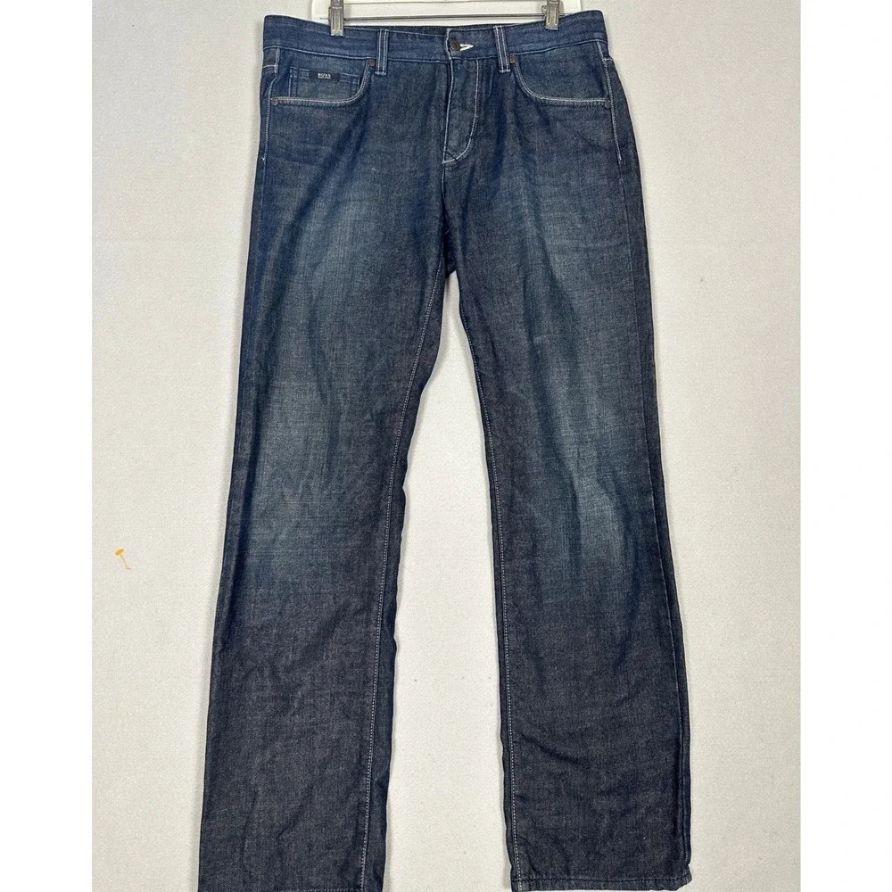 Hugo Boss Kansas Jeans Mens 33X32 Blue Regular Fit Straight Leg Dark Wash Denim